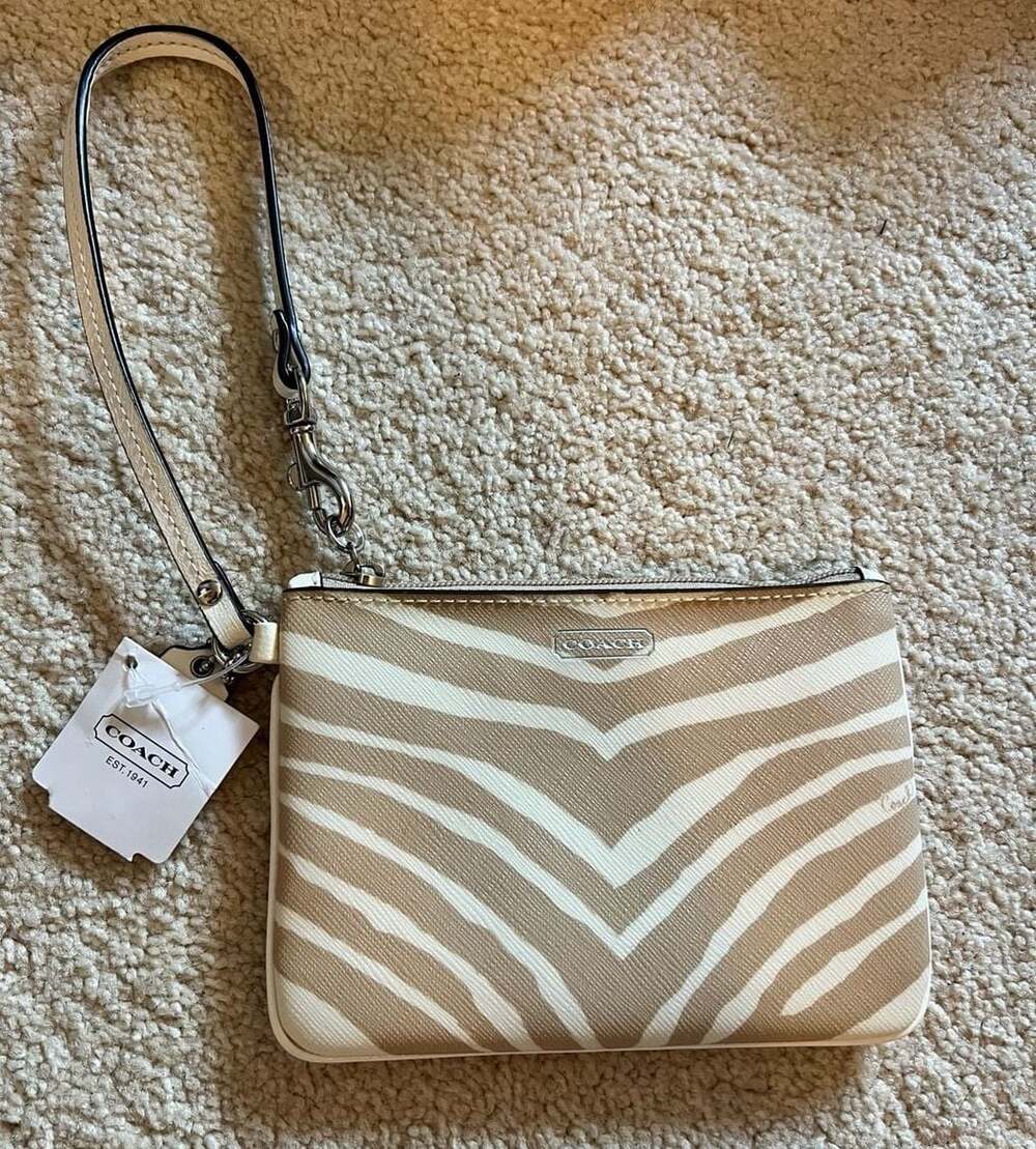 Coach Zebra Print Light Khaki Silver Leather Wristlet F51099